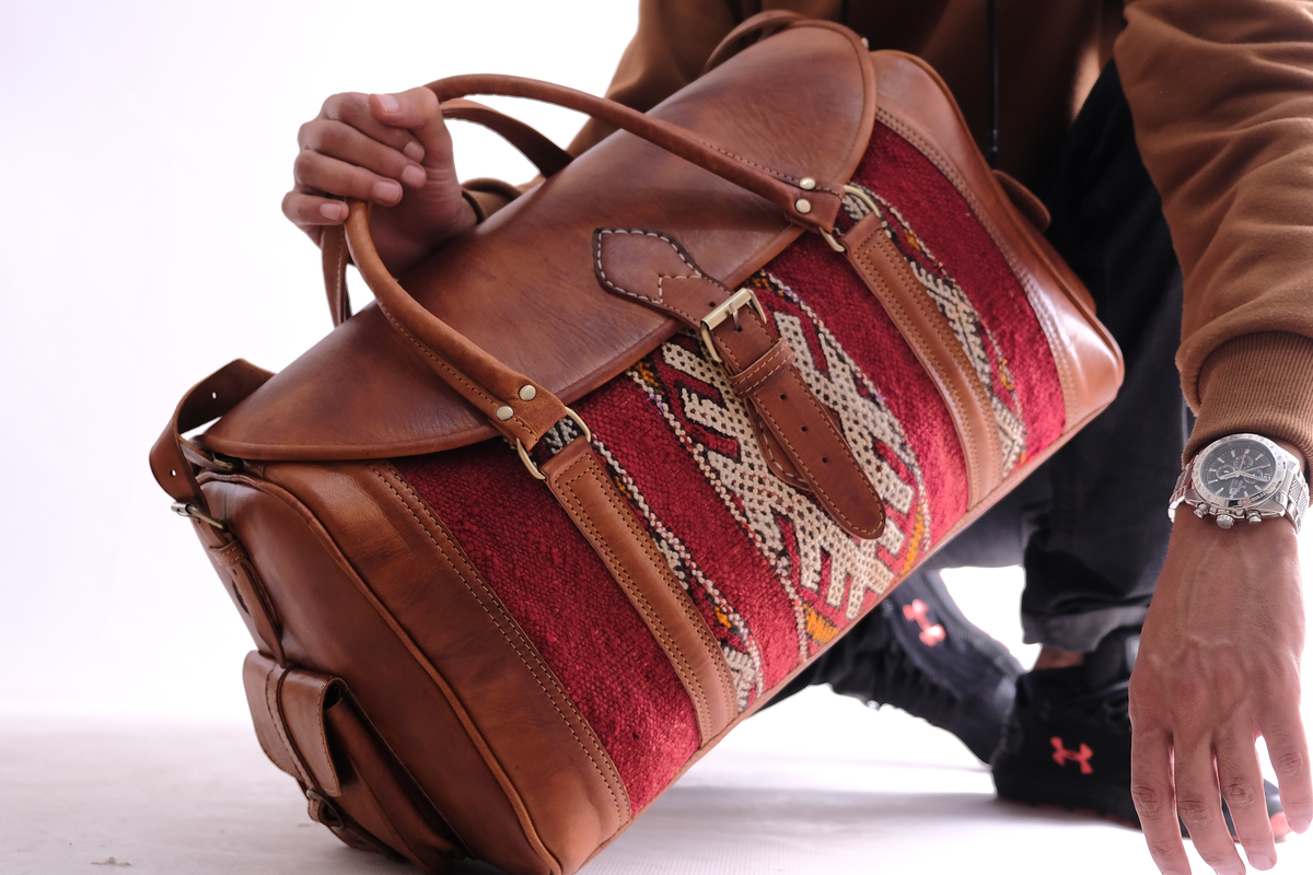 Leather kilim travel bag cheap