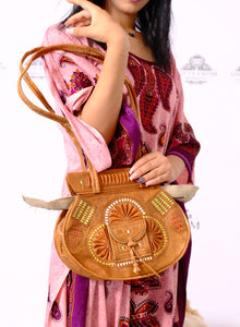GFM | Graved bohemian Shoulder leather bag - GFM -giftsfrommorocco-morocco leather