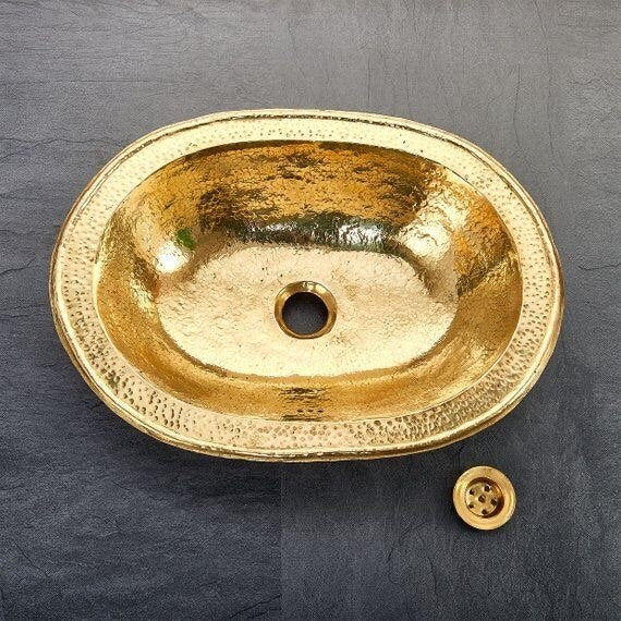 Handmade Hammered Brass Moroccan Sink - Gold Color - Moroccan Bathroom