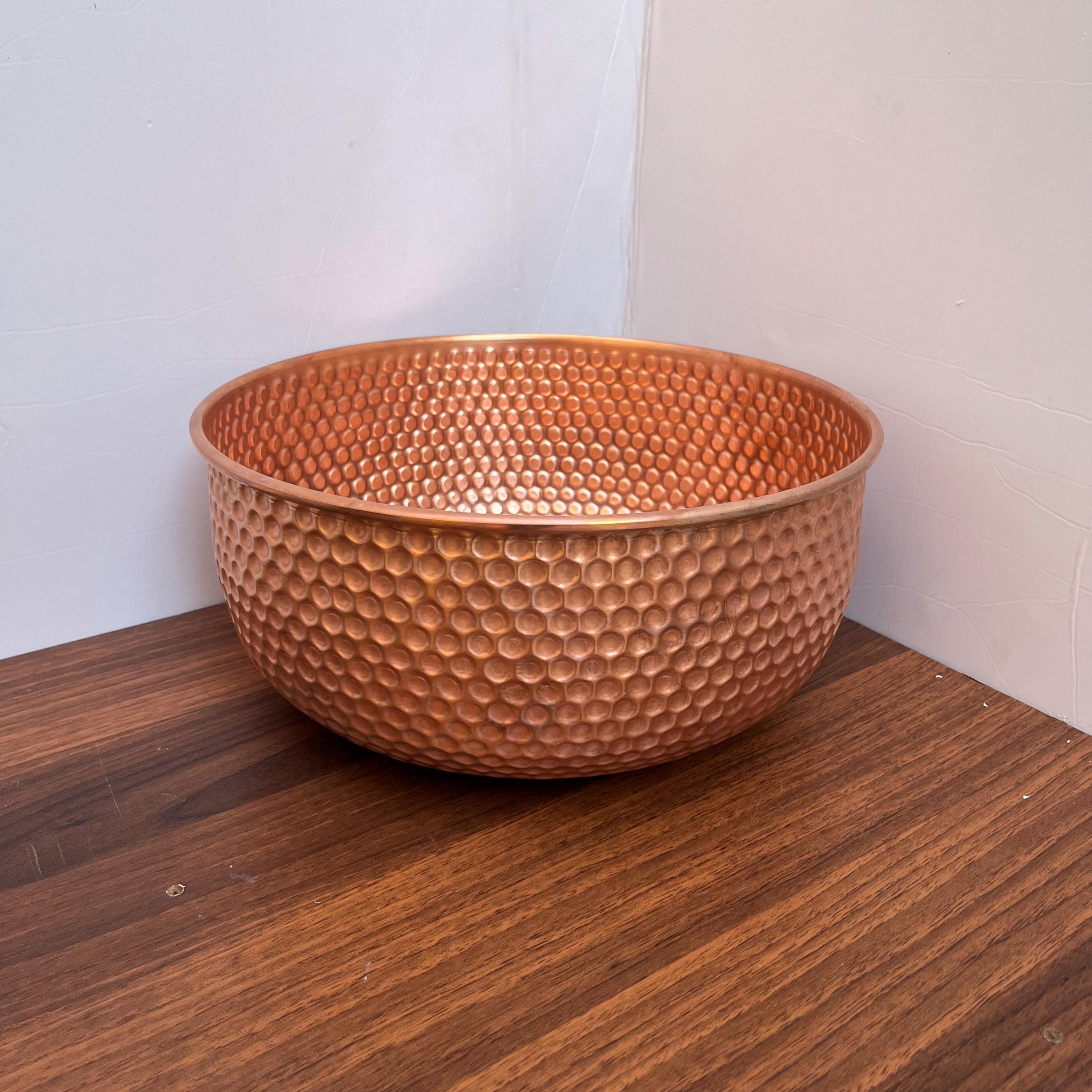 14"x6" inch Round Red Copper Basin, Brushed Brass bathroom sink, Vessel Copper Sink, Copper Drain Included