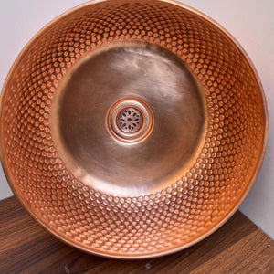 14"x6" inch Round Red Copper Basin, Brushed Brass bathroom sink, Vessel Copper Sink, Copper Drain Included