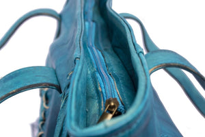 Bleu fringe leather bag