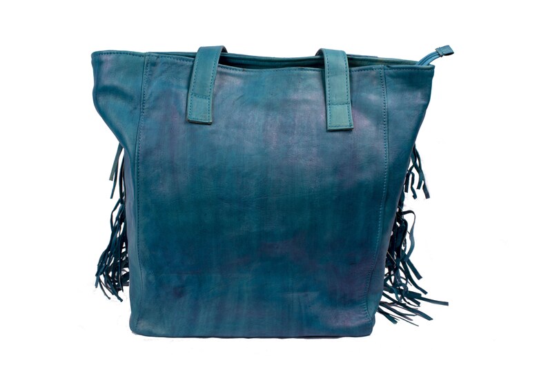 Bleu fringe leather bag