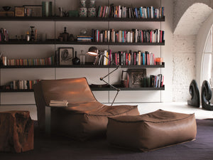 Boho Chic Armless Sofa with Square Ottoman - Handcrafted Leather Lounger