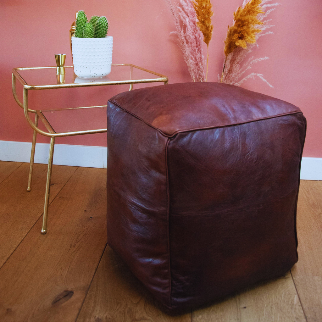 Brown Square Leather Ottoman