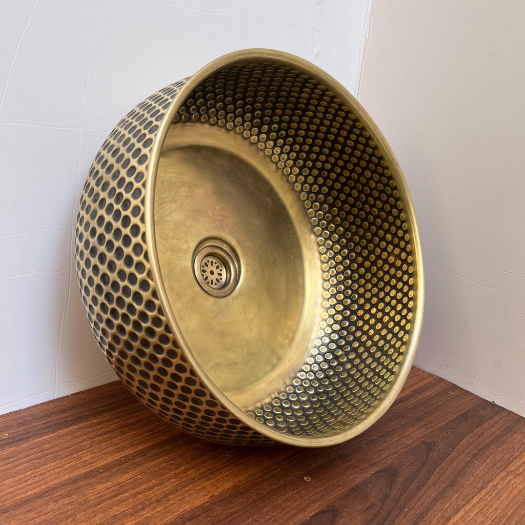 Brass Sink for Bathroom | Brushed Brass Basin | Countertop Vessel Sink | Farmhouse Style | Modern Bar Sink Copper Drain Included
