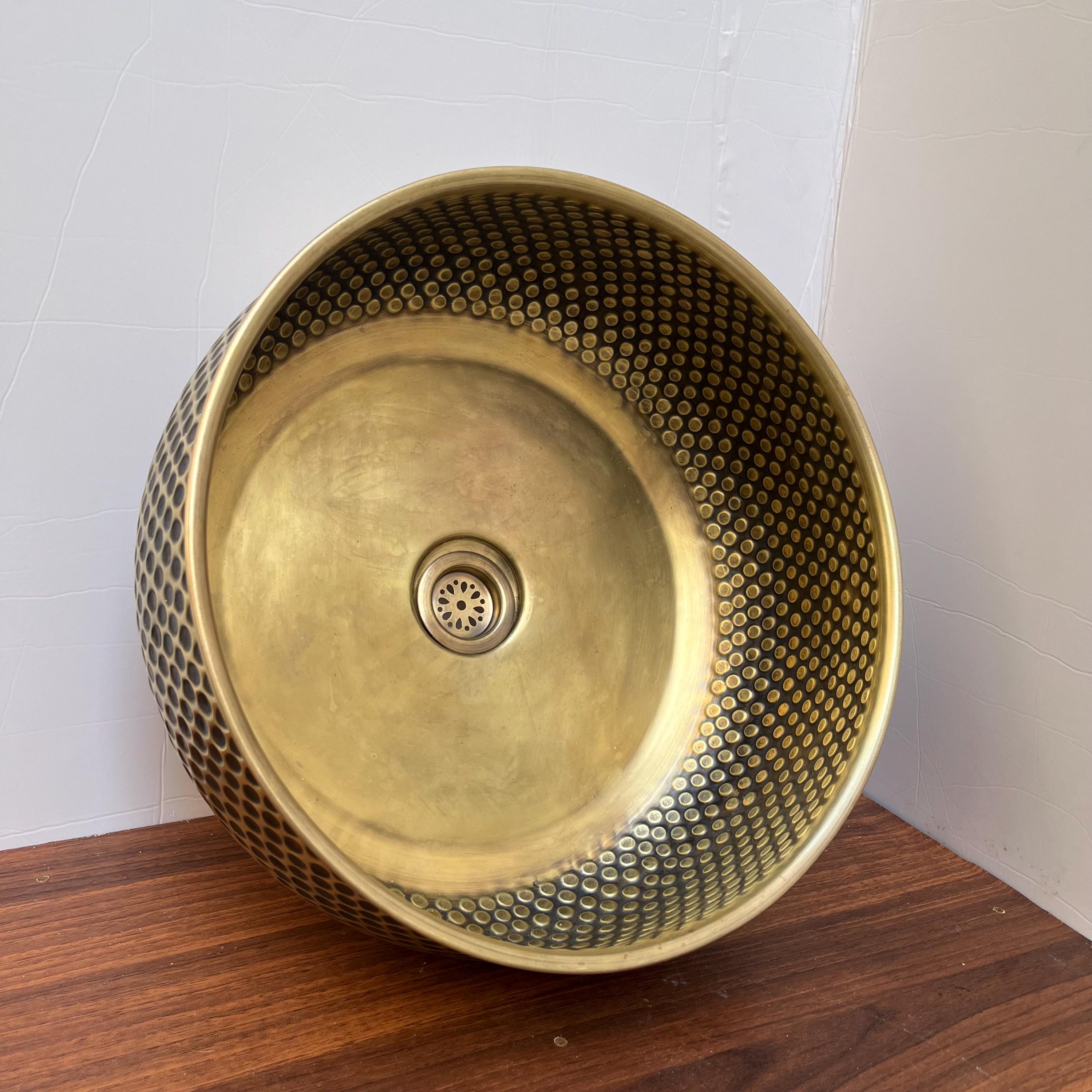 Brass Sink for Bathroom | Brushed Brass Basin | Countertop Vessel Sink | Farmhouse Style | Modern Bar Sink Copper Drain Included