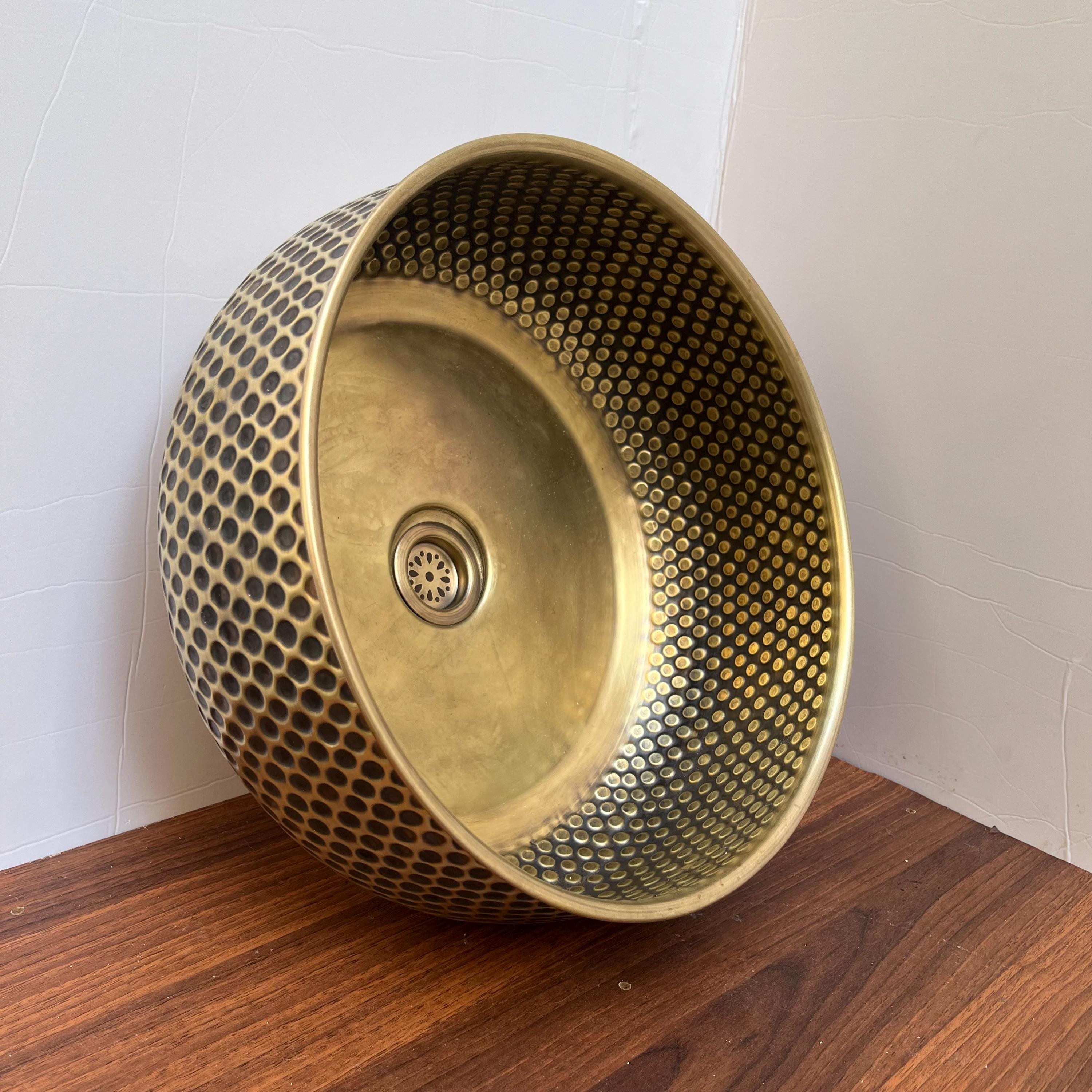 Brass Sink for Bathroom | Brushed Brass Basin | Countertop Vessel Sink | Farmhouse Style | Modern Bar Sink Copper Drain Included