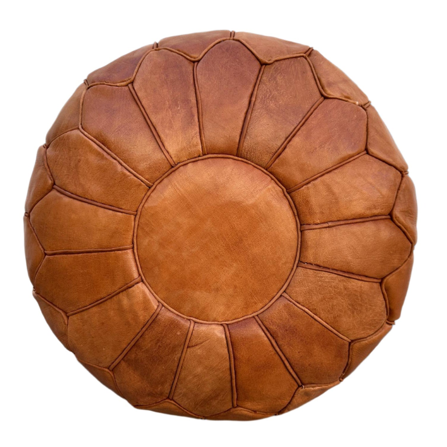 Brown Handmade Moroccan Leather Pouf – Bohemian Ottoman Footstool for Living Room, Boho Home Decor, Premium Moroccan Pouffe (UNFILLED)