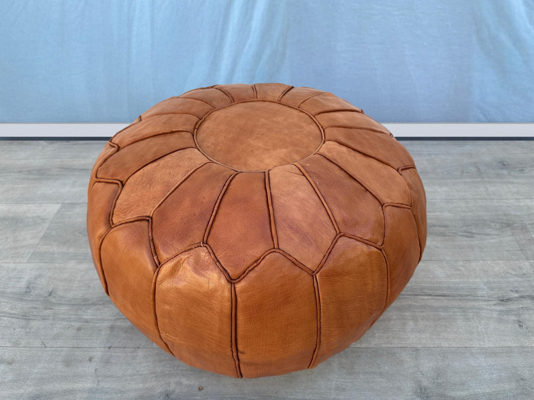 Brown Handmade Moroccan Leather Pouf – Bohemian Ottoman Footstool for Living Room, Boho Home Decor, Premium Moroccan Pouffe (UNFILLED)