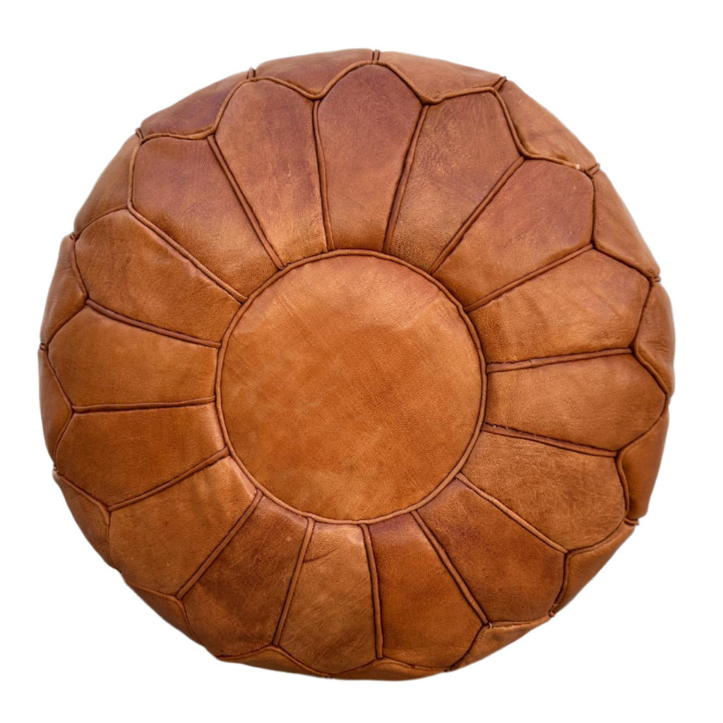 Brown Handmade Moroccan Leather Pouf – Bohemian Ottoman Footstool for Living Room, Boho Home Decor, Premium Moroccan Pouffe (UNFILLED)
