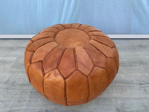 Brown Handmade Moroccan Leather Pouf – Bohemian Ottoman Footstool for Living Room, Boho Home Decor, Premium Moroccan Pouffe (UNFILLED)
