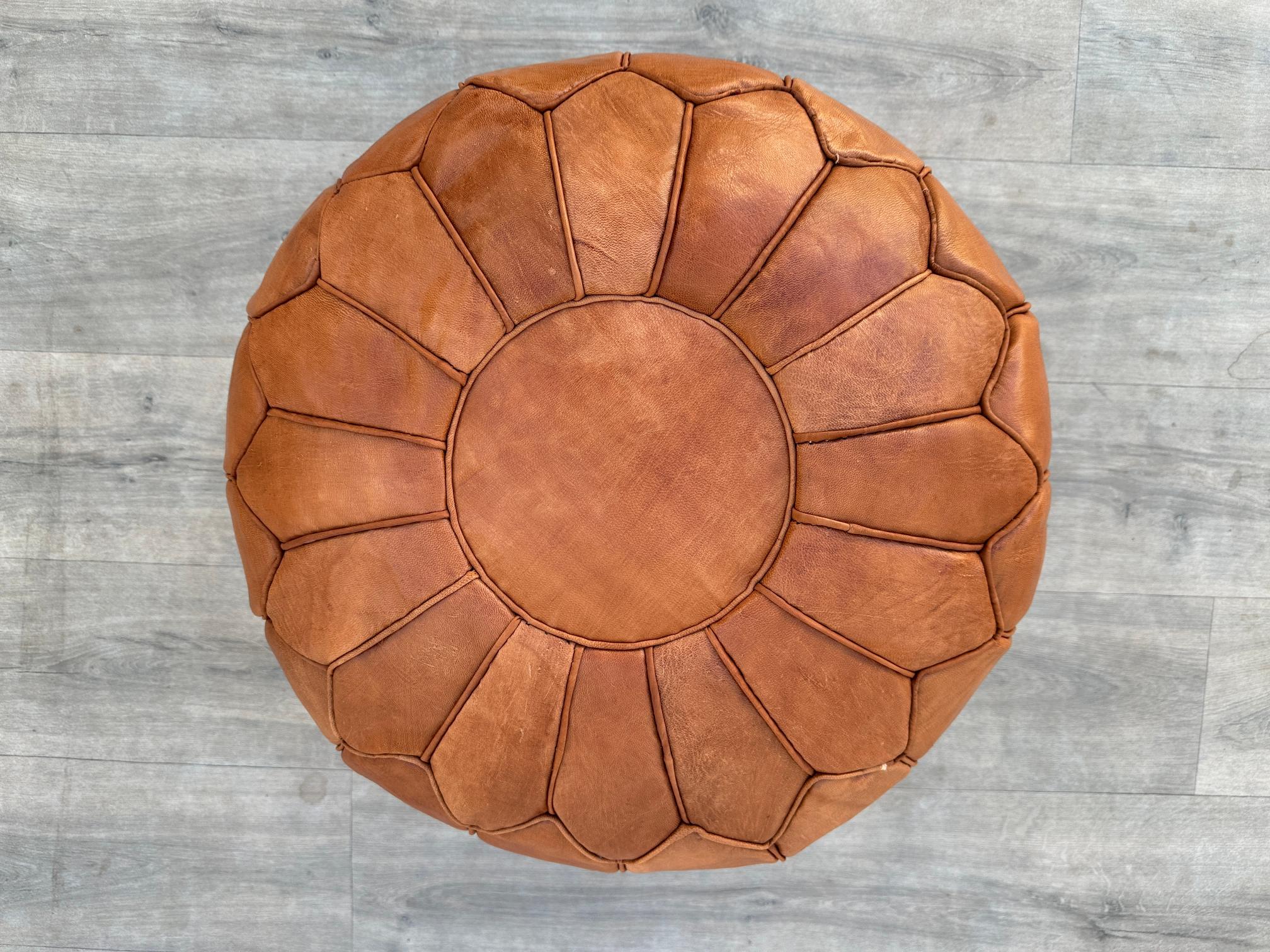 Brown Handmade Moroccan Leather Pouf – Bohemian Ottoman Footstool for Living Room, Boho Home Decor, Premium Moroccan Pouffe (UNFILLED)