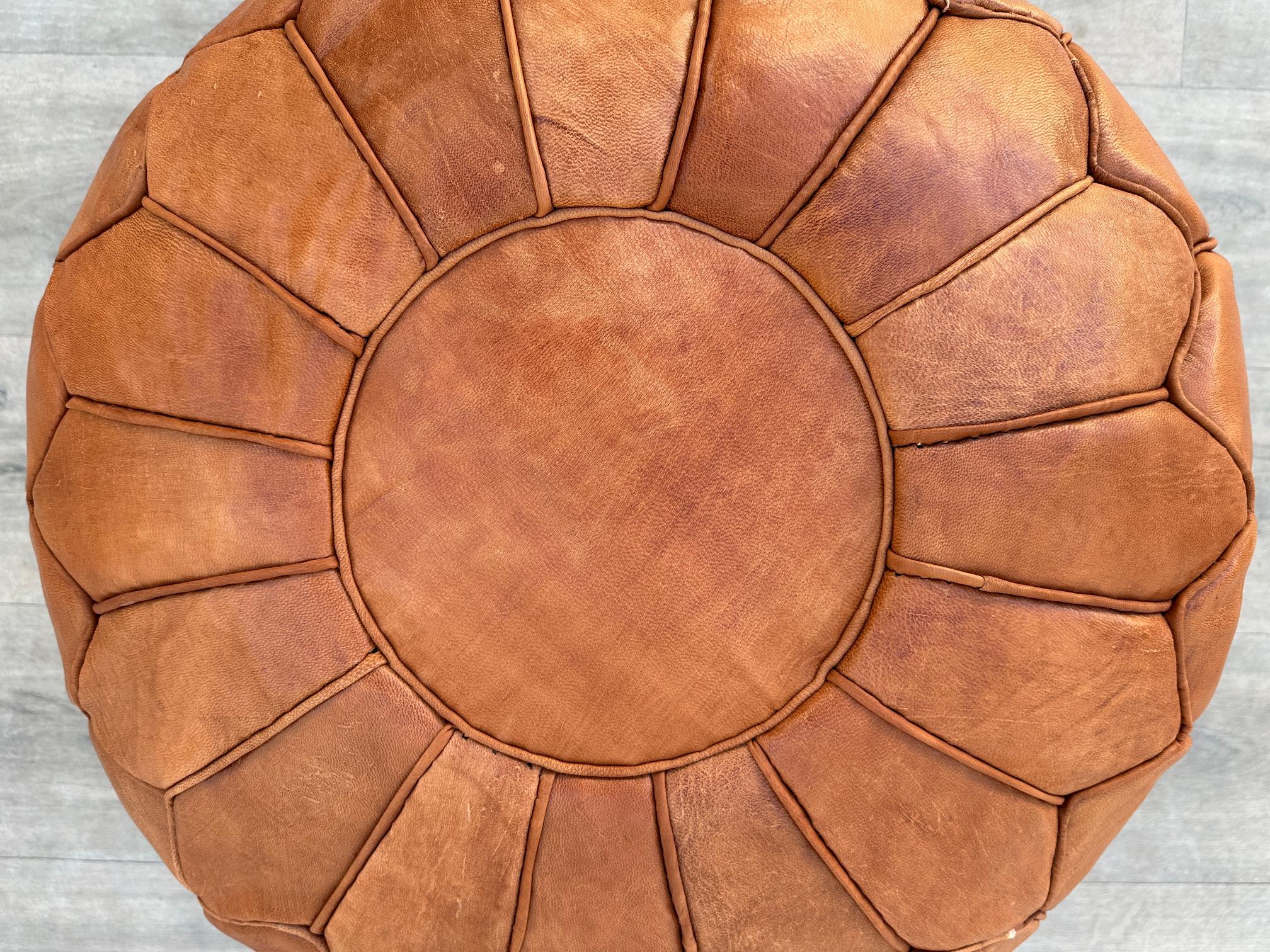 Brown Handmade Moroccan Leather Pouf – Bohemian Ottoman Footstool for Living Room, Boho Home Decor, Premium Moroccan Pouffe (UNFILLED)
