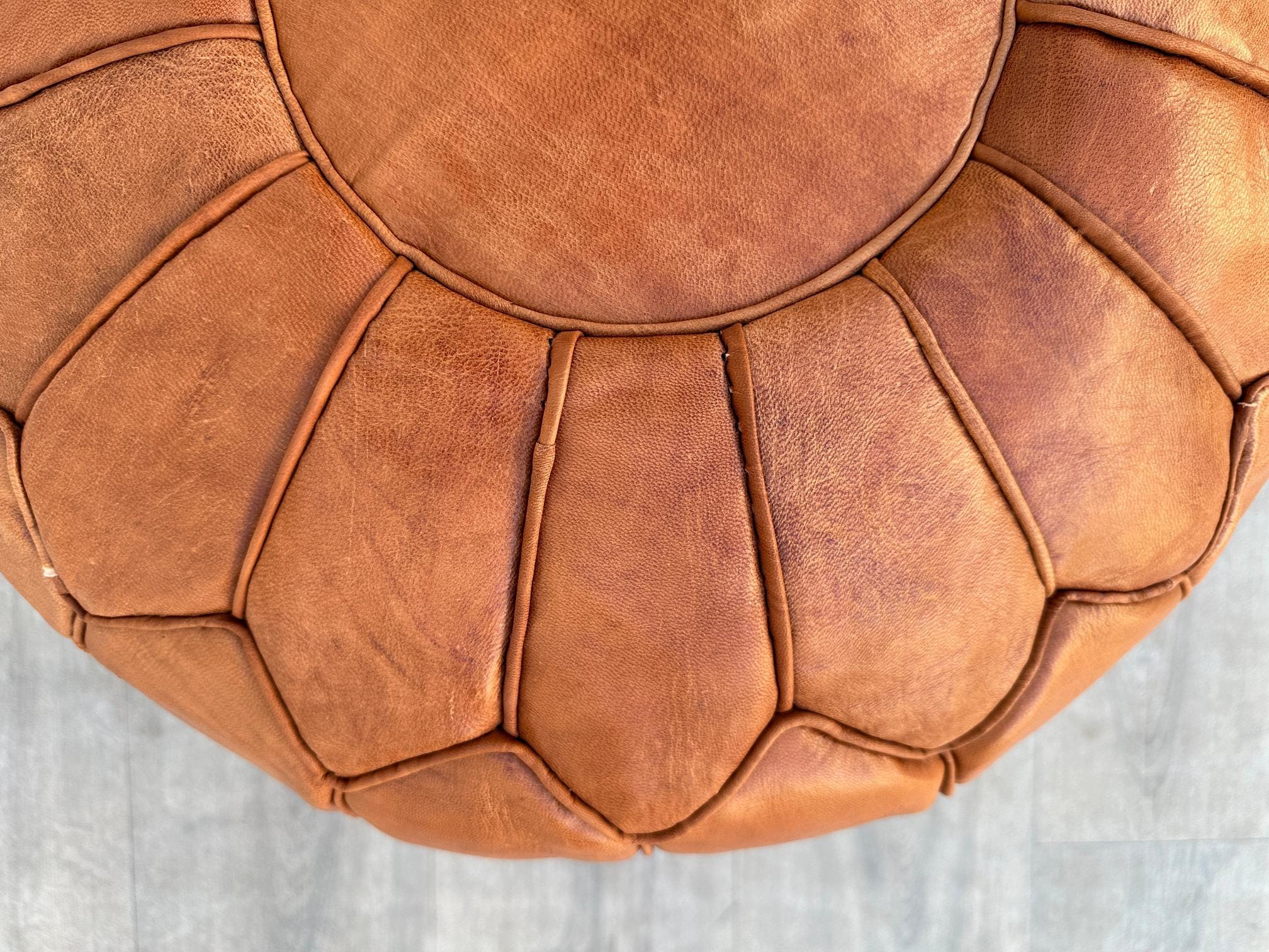 Brown Handmade Moroccan Leather Pouf – Bohemian Ottoman Footstool for Living Room, Boho Home Decor, Premium Moroccan Pouffe (UNFILLED)