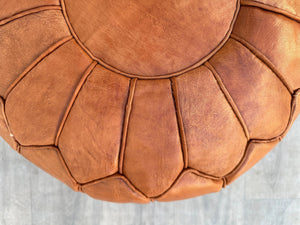 Brown Handmade Moroccan Leather Pouf – Bohemian Ottoman Footstool for Living Room, Boho Home Decor, Premium Moroccan Pouffe (UNFILLED)