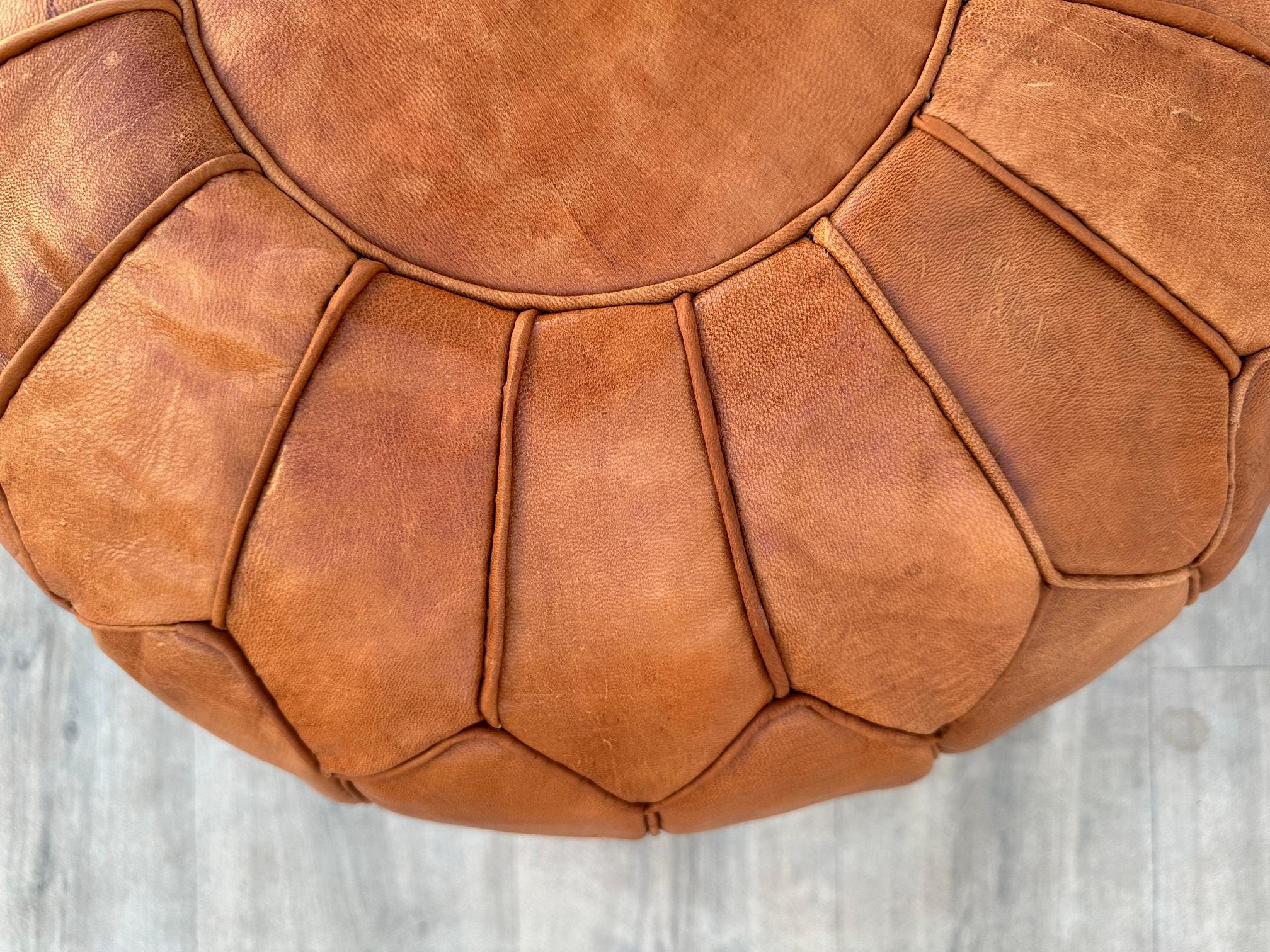 Brown Handmade Moroccan Leather Pouf – Bohemian Ottoman Footstool for Living Room, Boho Home Decor, Premium Moroccan Pouffe (UNFILLED)