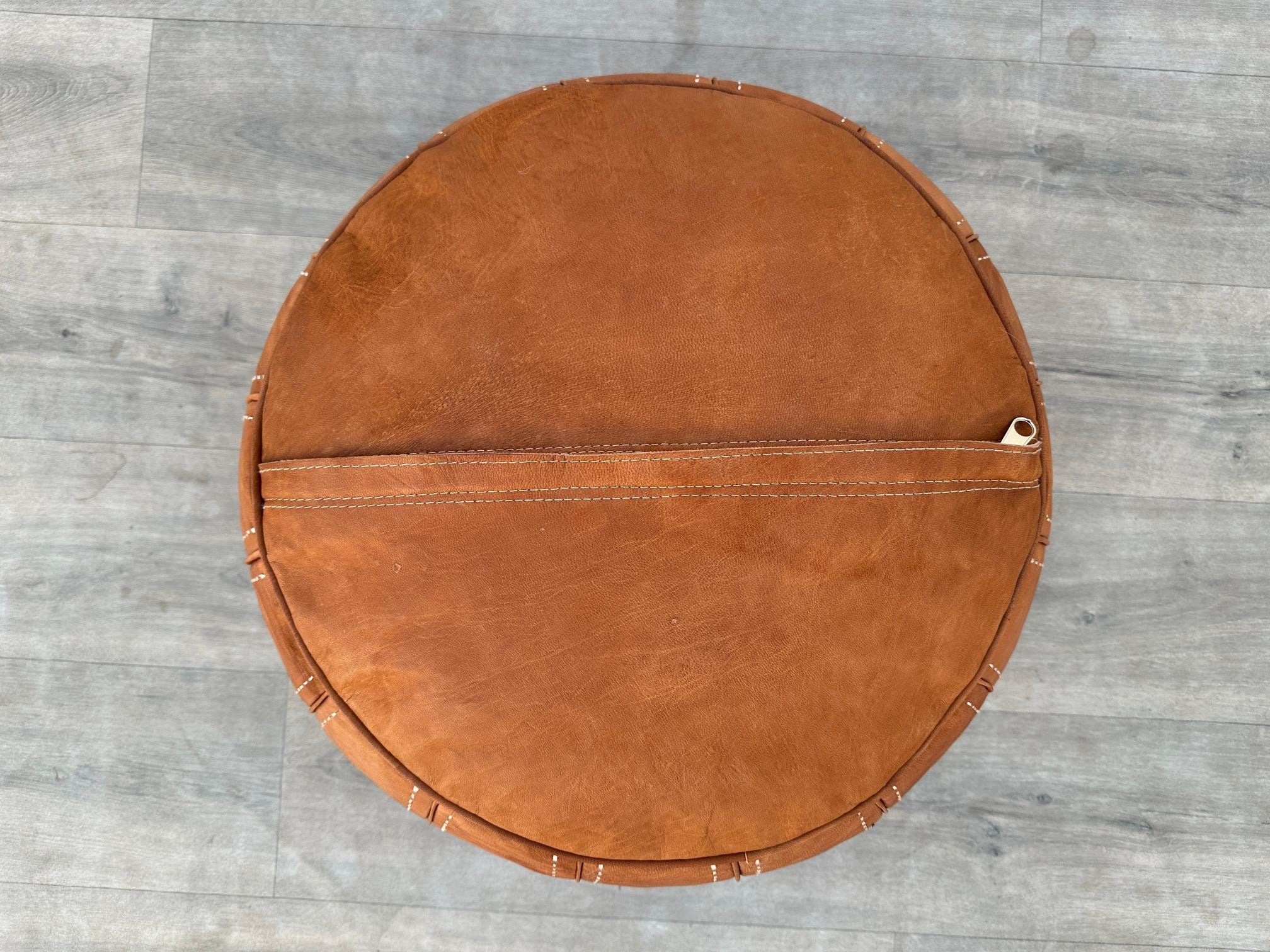 Brown Handmade Moroccan Leather Pouf – Bohemian Ottoman Footstool for Living Room, Boho Home Decor, Premium Moroccan Pouffe (UNFILLED)