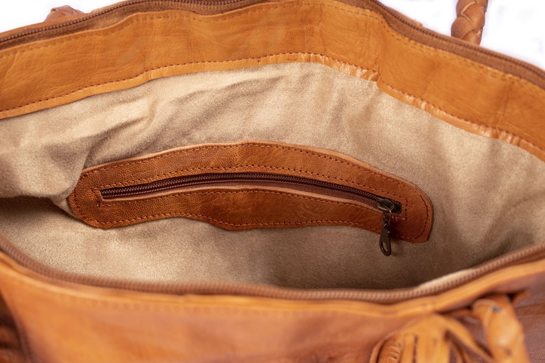 Brown Stylish Leather Tote Bag for Women with Fringe