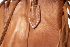 Brown Stylish Leather Tote Bag for Women with Fringe