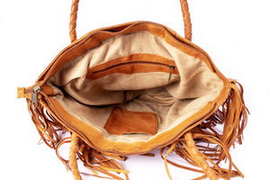 Brown Stylish Leather Tote Bag for Women with Fringe