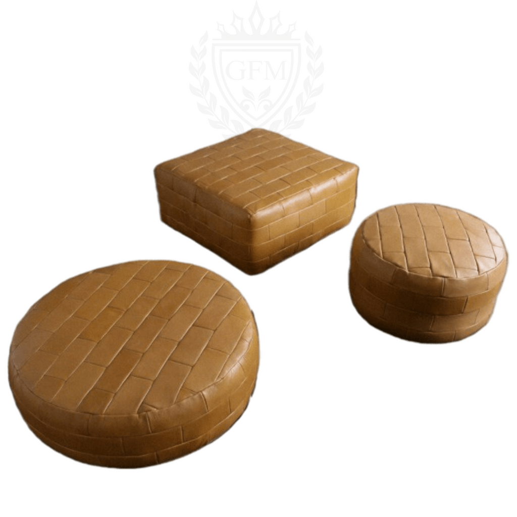 Comfortable Moroccan Pouf – Patchwork Leather Ottoman Footstool for Boho Decor
