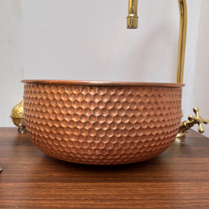 Copper Sink for Bathroom | Brushed Copper Basin | Countertop Vessel Sink | Farmhouse Style | Modern Bar Sink Copper Drain Included