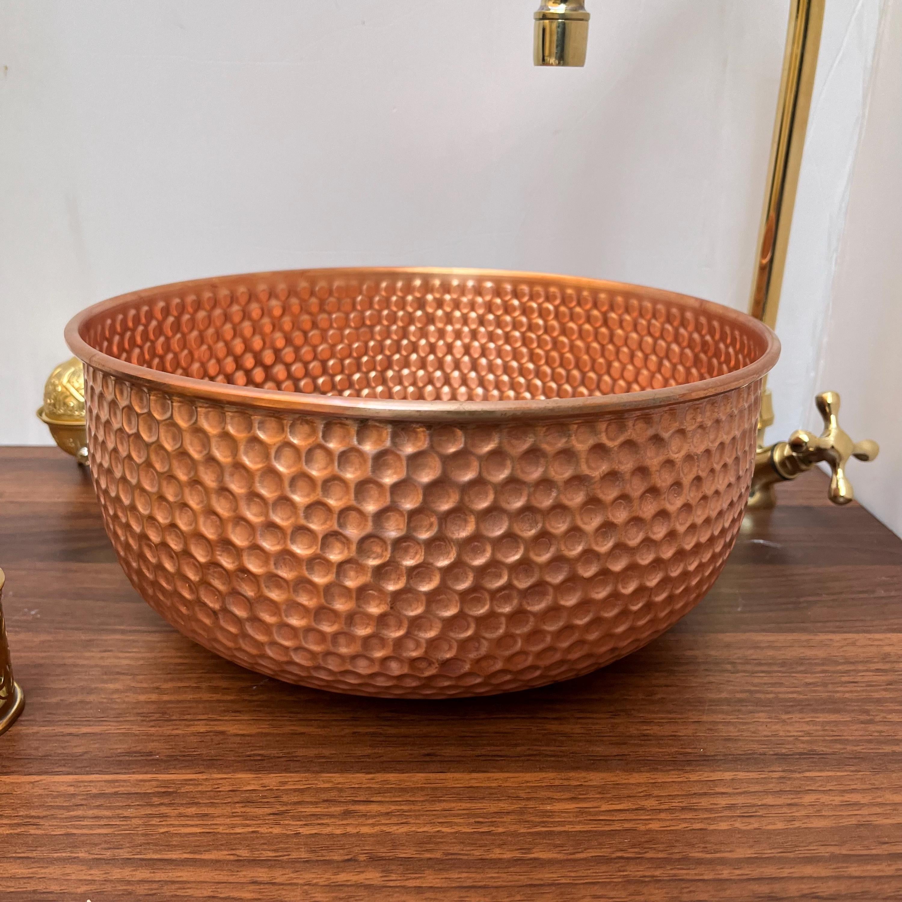Copper Sink for Bathroom | Brushed Copper Basin | Countertop Vessel Sink | Farmhouse Style | Modern Bar Sink Copper Drain Included