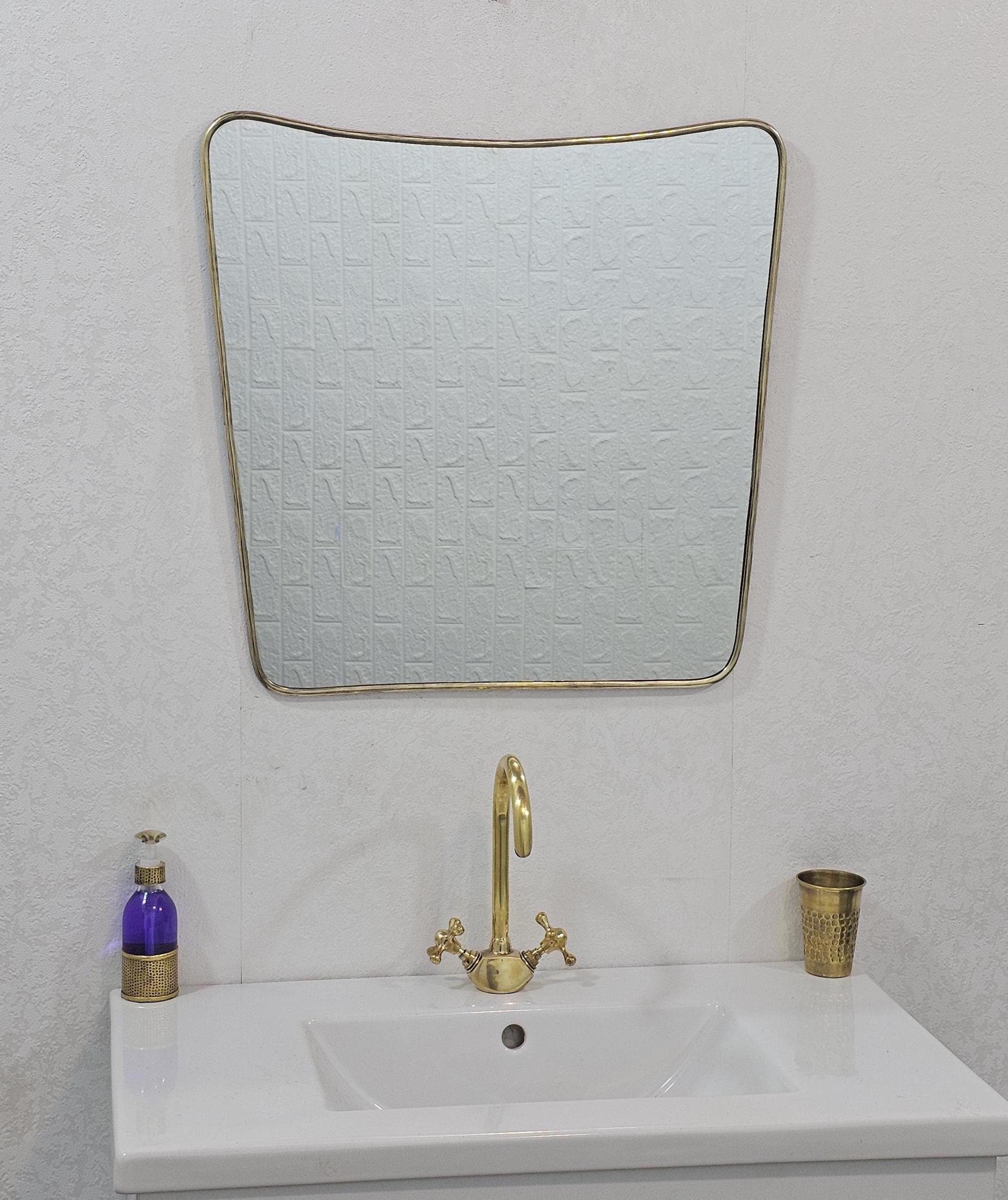 Curved Brass Mirror – Irregular Butterfly Wall Mirror, Antique Gold Bathroom Mirror