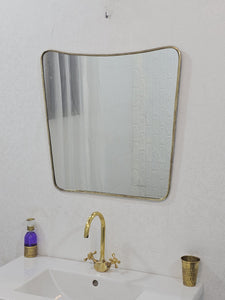 Curved Brass Mirror – Irregular Butterfly Wall Mirror, Antique Gold Bathroom Mirror