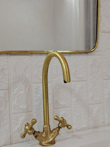 Curved Brass Mirror – Irregular Butterfly Wall Mirror, Antique Gold Bathroom Mirror