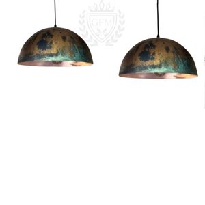 Set of 2 Copper Patina Pendant Lights - Perfect for Kitchen Islands and Dining Areas