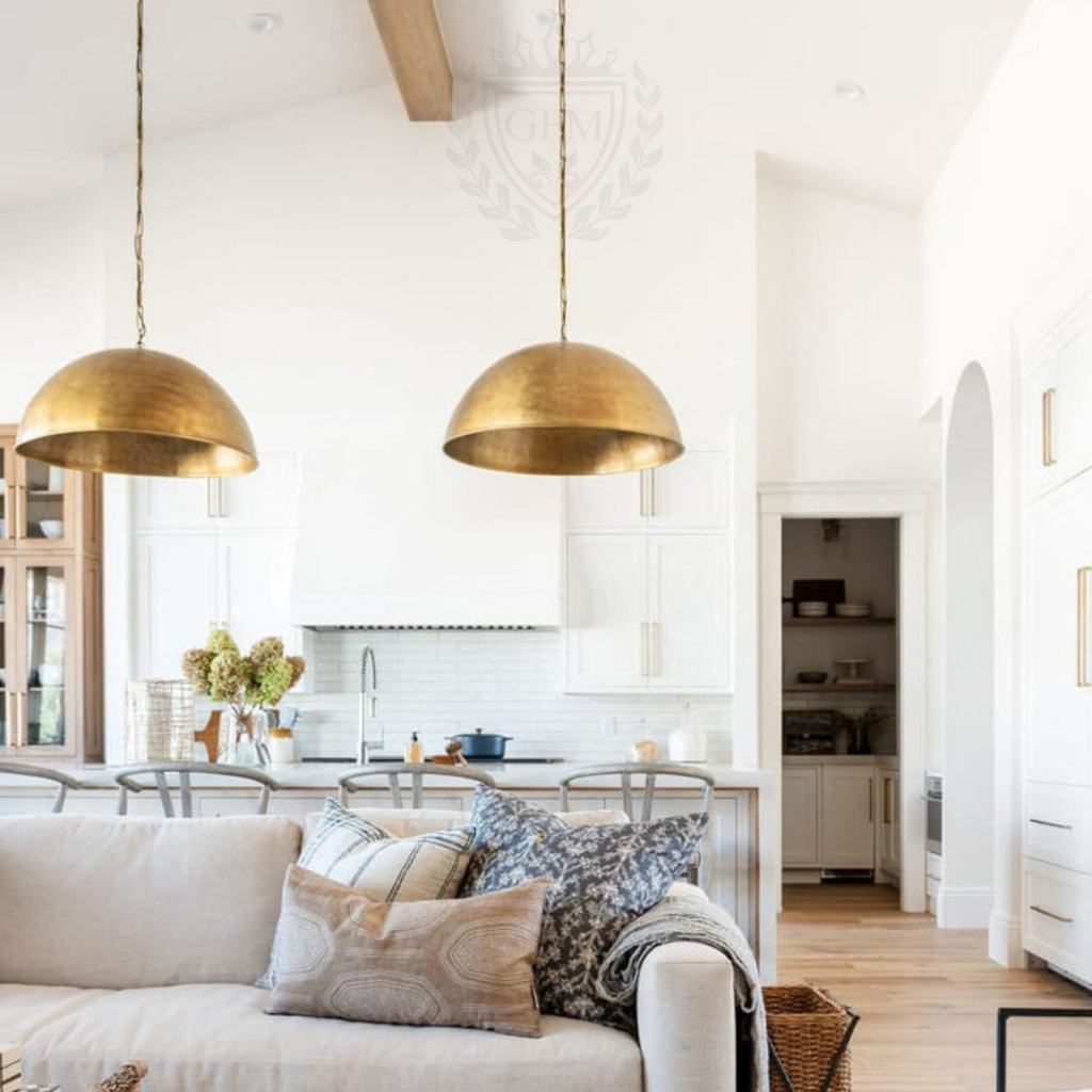 Set of 2 Brass Dome Pendant Lamps - Antique Oxide Finish Ceiling Lights , Moroccan Brass Pendant Lighting