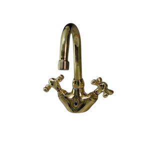 Handmade Unlacquered Brass Bathroom Faucet - Vintage Single Hole Vanity Tap with Cross Handles