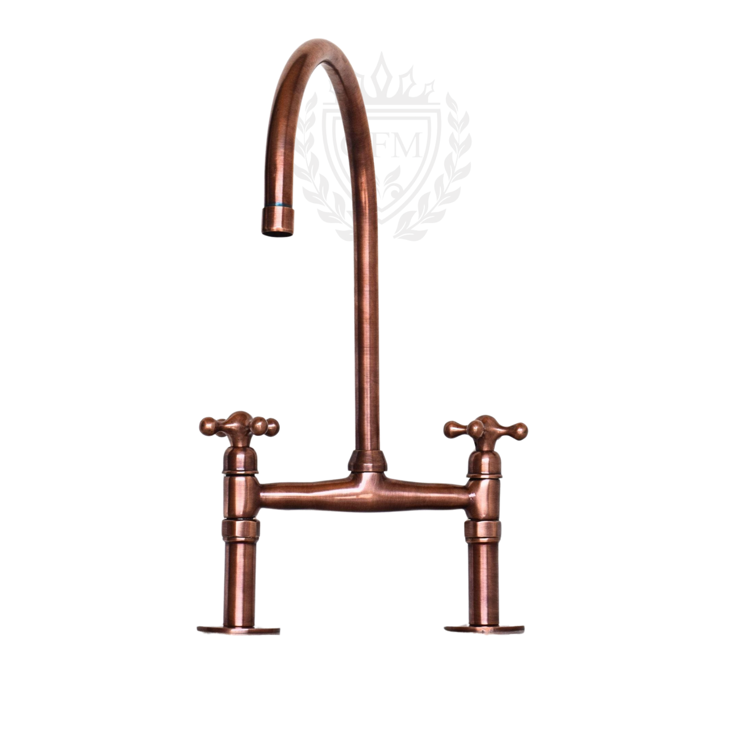Copper Kitchen Faucet – Brass with Copper Finish, 360° Swivel Gooseneck Spout, Bridge Design