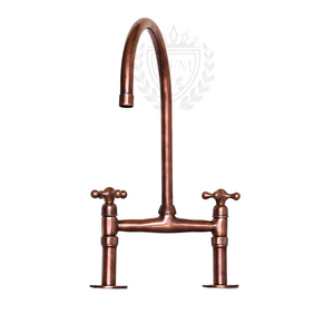 Copper Kitchen Faucet – Brass with Copper Finish, 360° Swivel Gooseneck Spout, Bridge Design