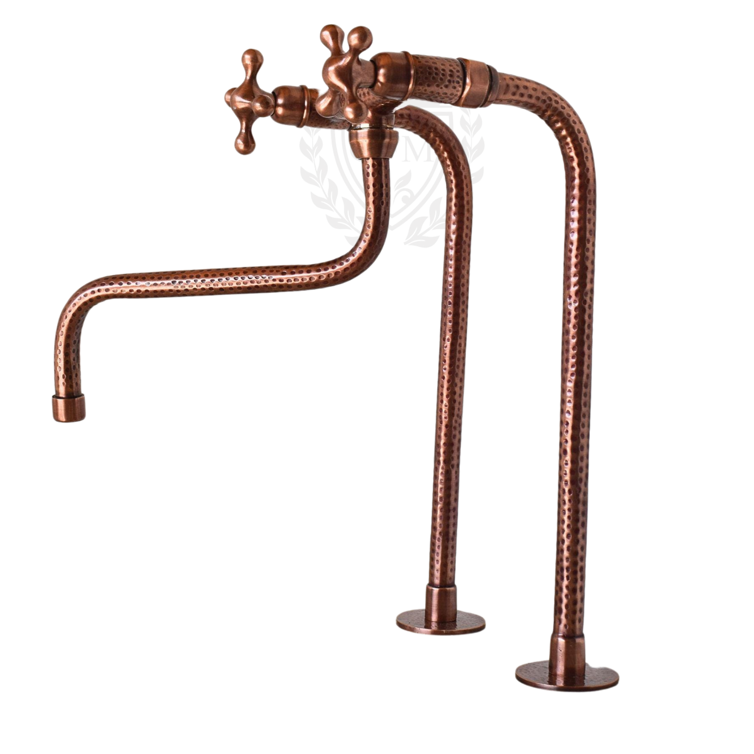Handcrafted Copper Bridge Faucet – Elegant Hammered Brass Kitchen Tap with 360° Swivel