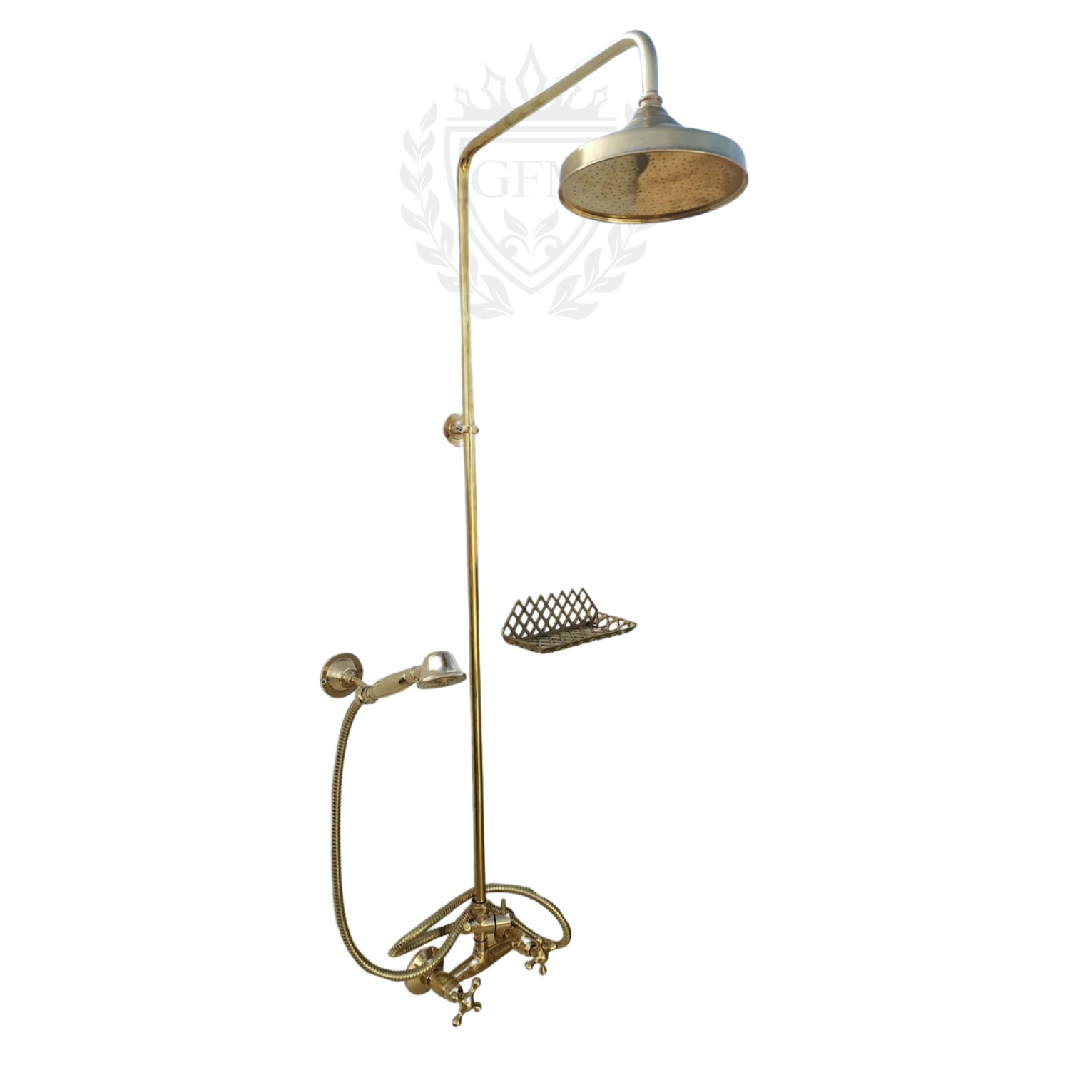 Brass Outdoor Shower System – Handheld & Rainfall Shower Head | Antique Polished Exposed Shower