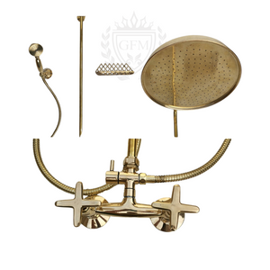 Solid Brass Outdoor Shower System | Handheld & Round Rainfall Shower Head Combo