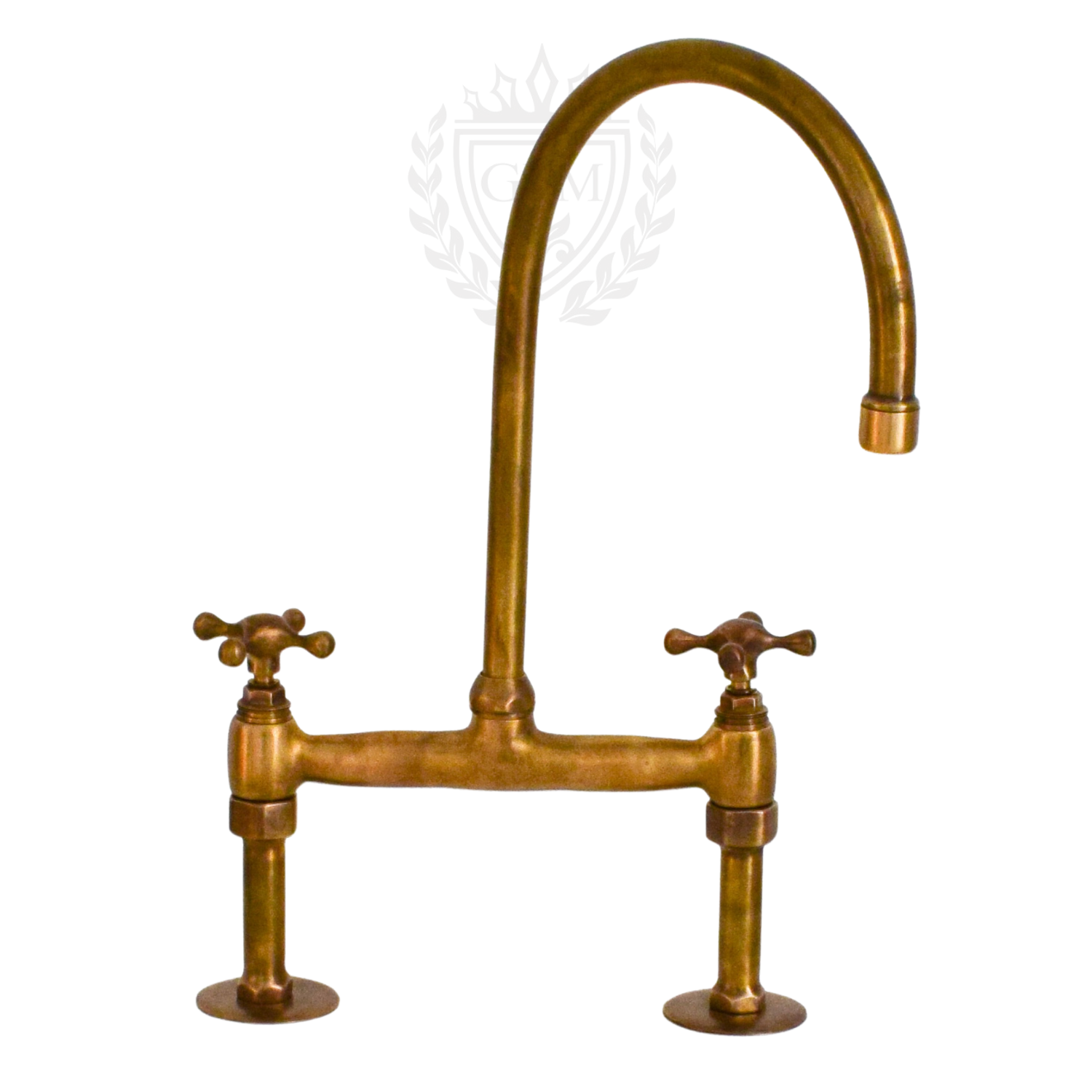 Unlacquered Brass Bridge Kitchen Faucet – Antique Double Handle Island Sink Tap | Handmade 2-Hole Moroccan Faucet