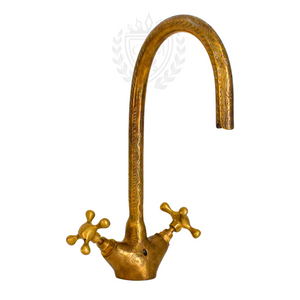 Engraved Brass Vanity Sink Faucet – Antique Bronze Single Hole Bathroom Tap | Handcrafted Moroccan Faucet