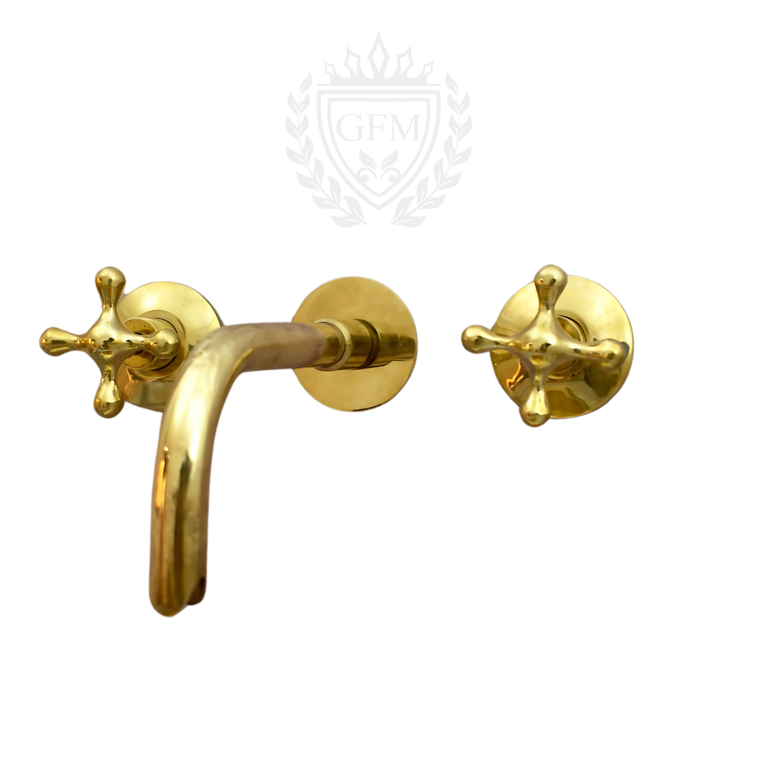 Unlacquered Brass Wall-Mounted Bathroom Faucet with Curved Spout