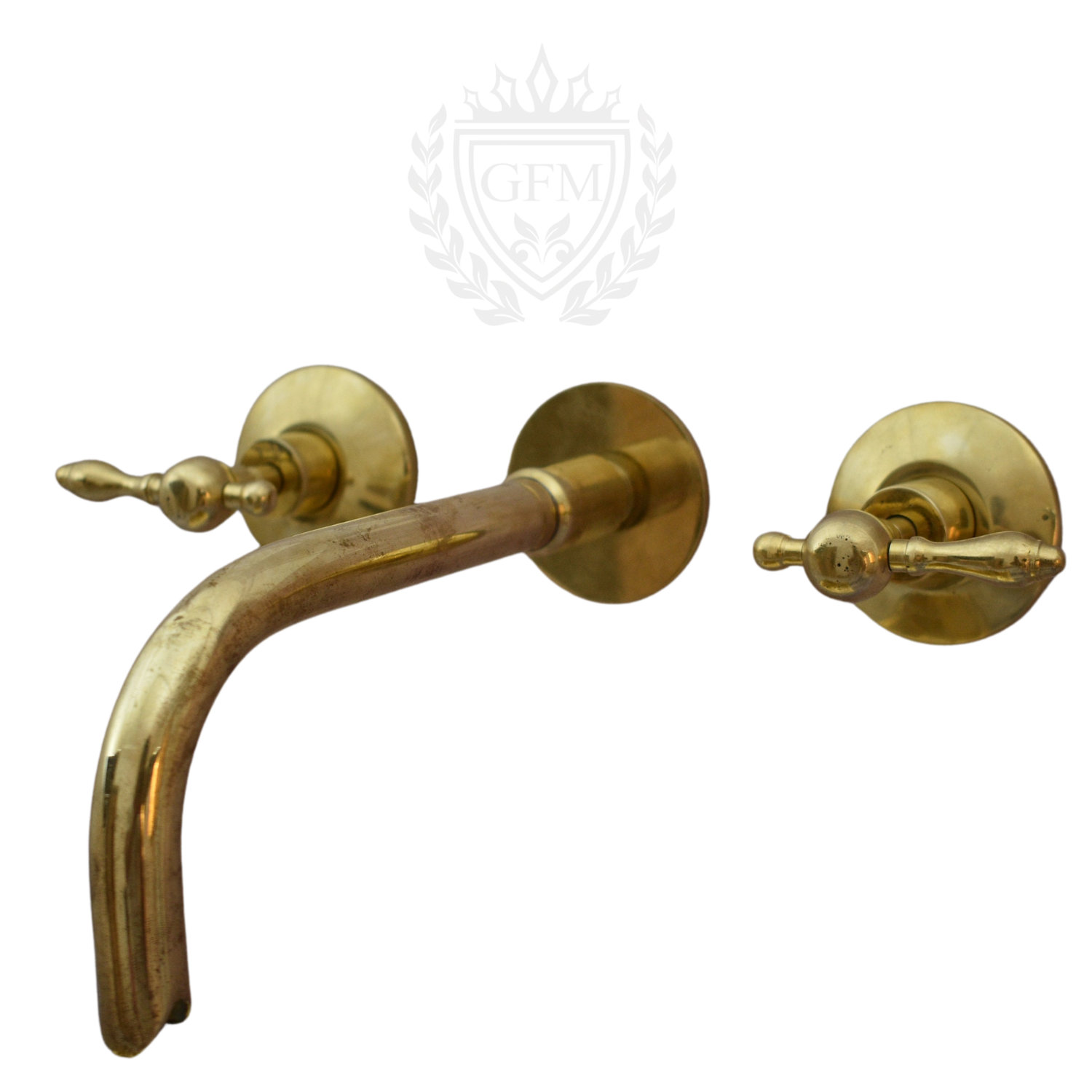Unlacquered Brass Wall-Mount Bathroom Vanity Faucet with Lever Handles – Built-In Solid Brass Sink Tap | 6–8 inch