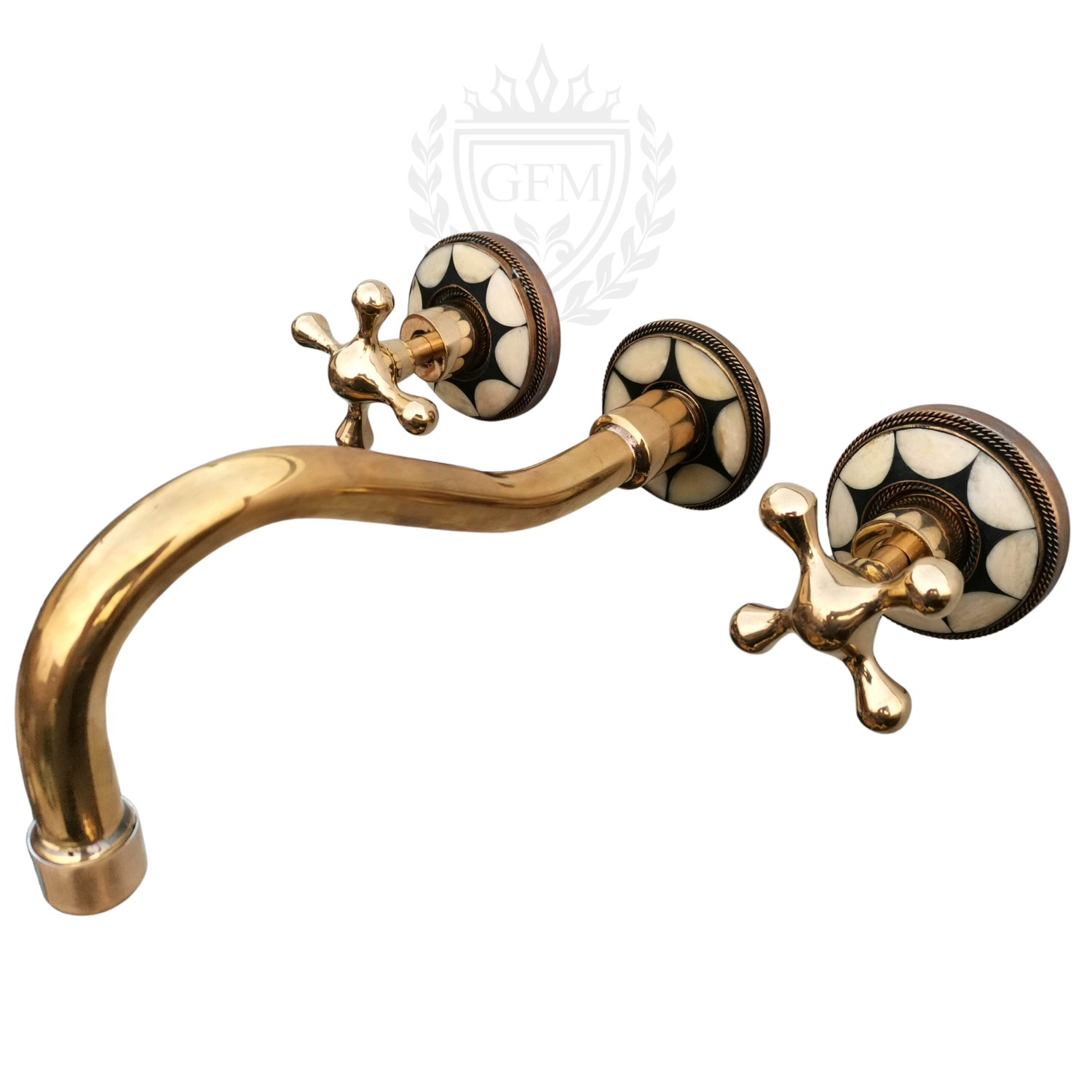 Vintage Wall-Mounted Unlacquered Brass Faucet with Resin Bone Design – Boho Gold Finish