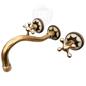 Vintage Wall-Mounted Unlacquered Brass Faucet with Resin Bone Design – Boho Gold Finish