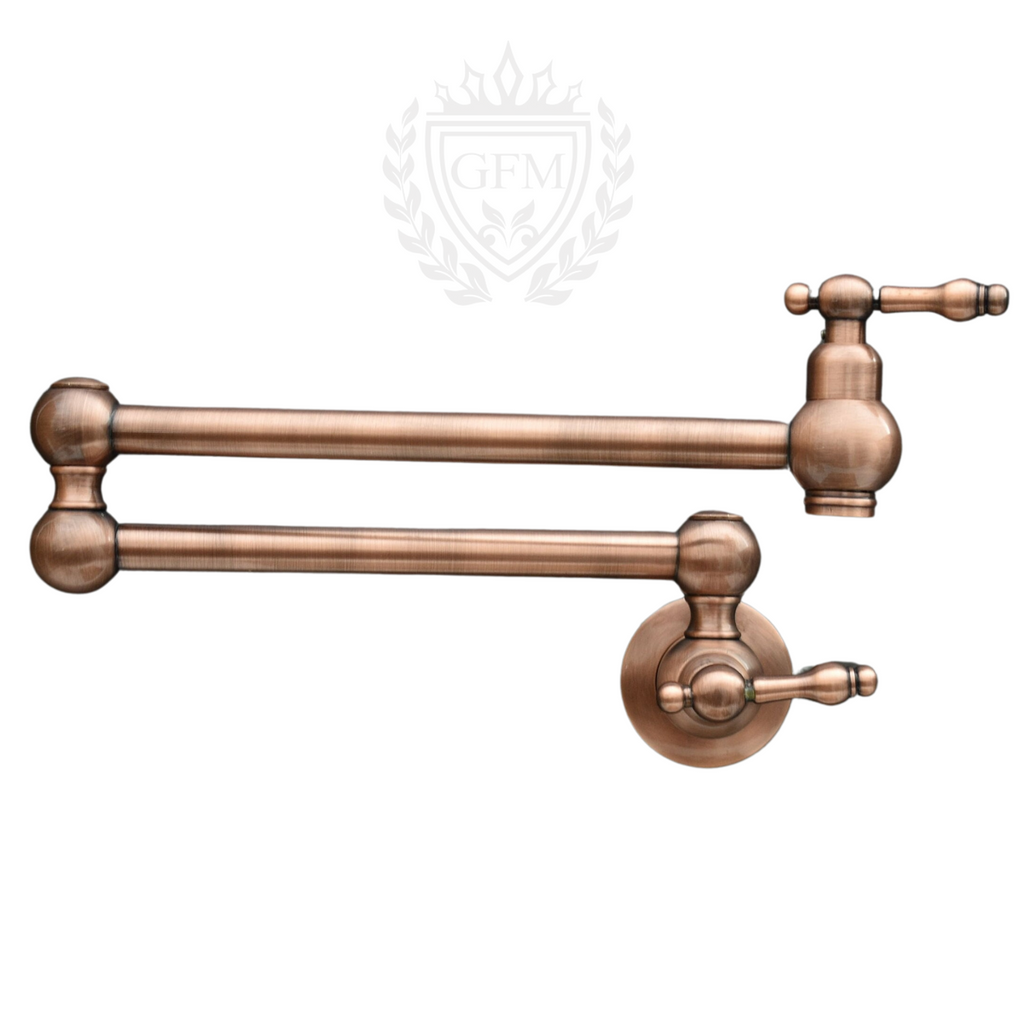 Handmade Copper Pot Filler Faucet – Wall Mount Kitchen Stove Faucet with Dual Brass Handles