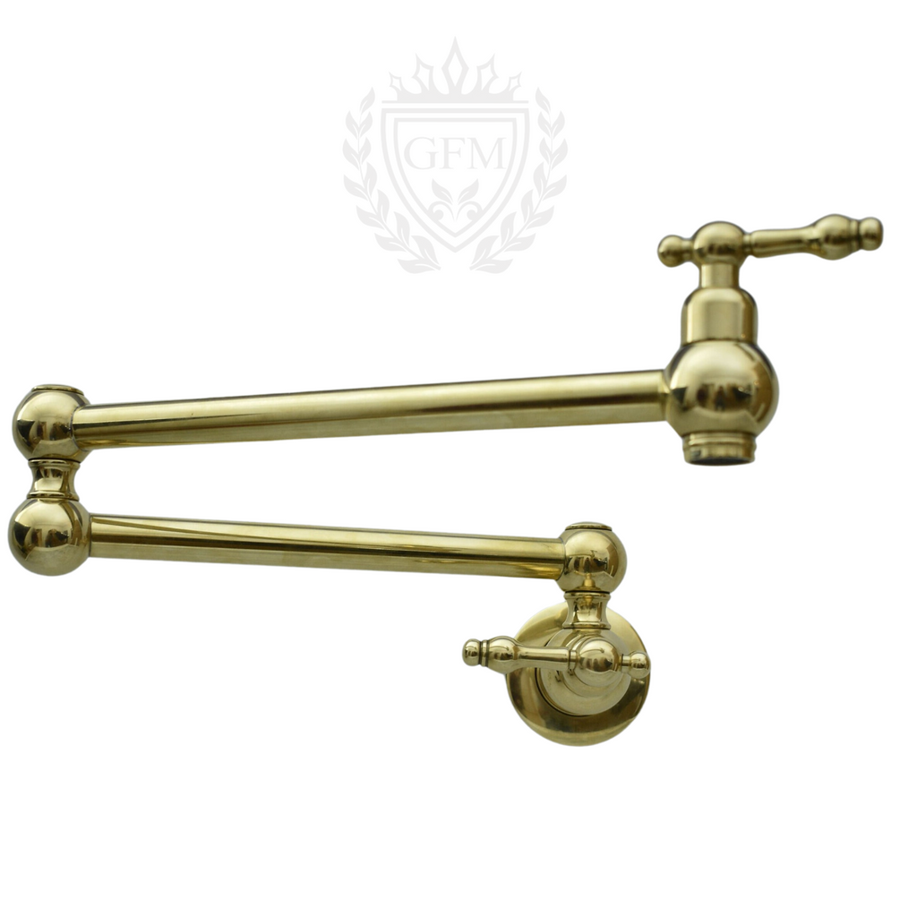 Solid Brass Pot Filler Faucet – Brass Wall Mount Kitchen Faucet | 21” Stove Pot Filler with Dual Handles