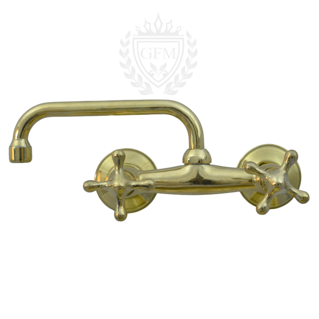 Solid Wall Mount Faucet with Short Square Spout | Handmade in Morocco | 2-Handle Brass Tap