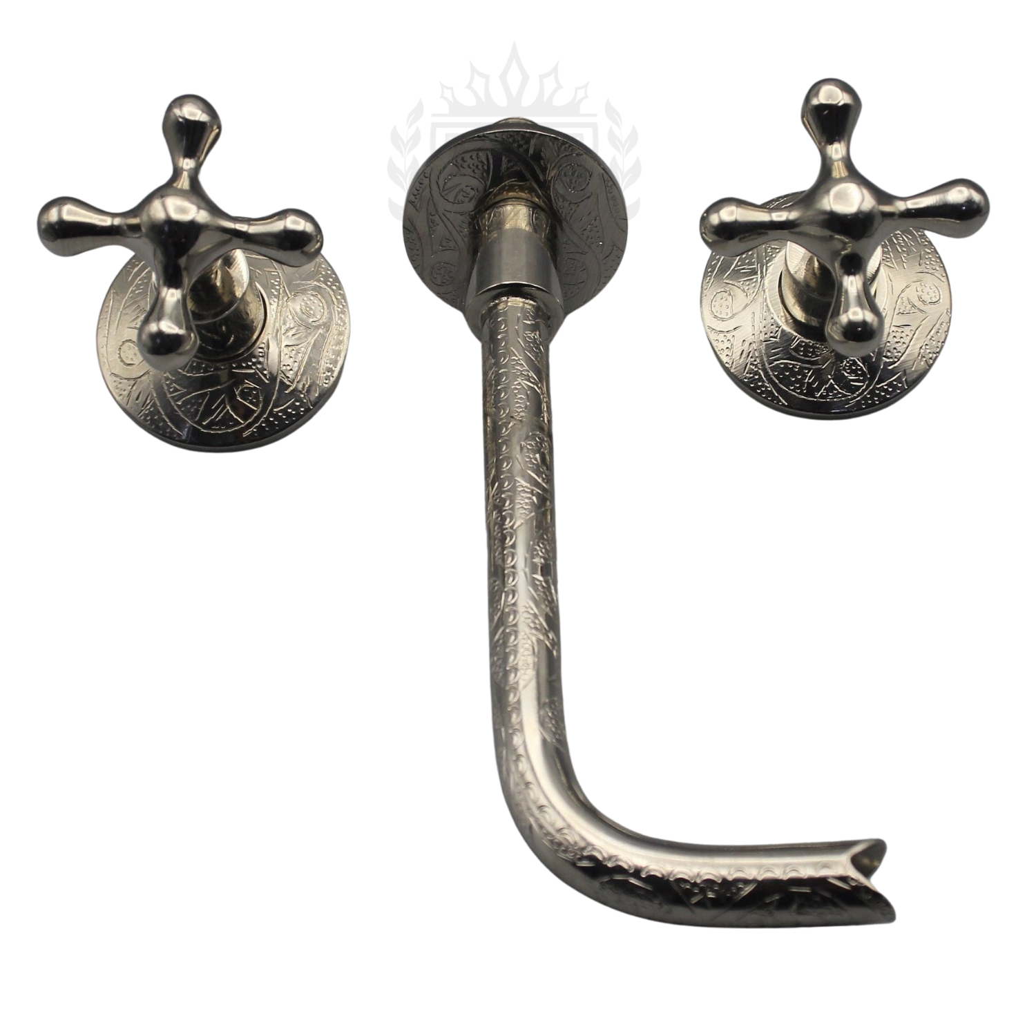 Silver Wall Mounted Bathroom Faucet – Vintage Engraved Brass Faucet with Optional Valve