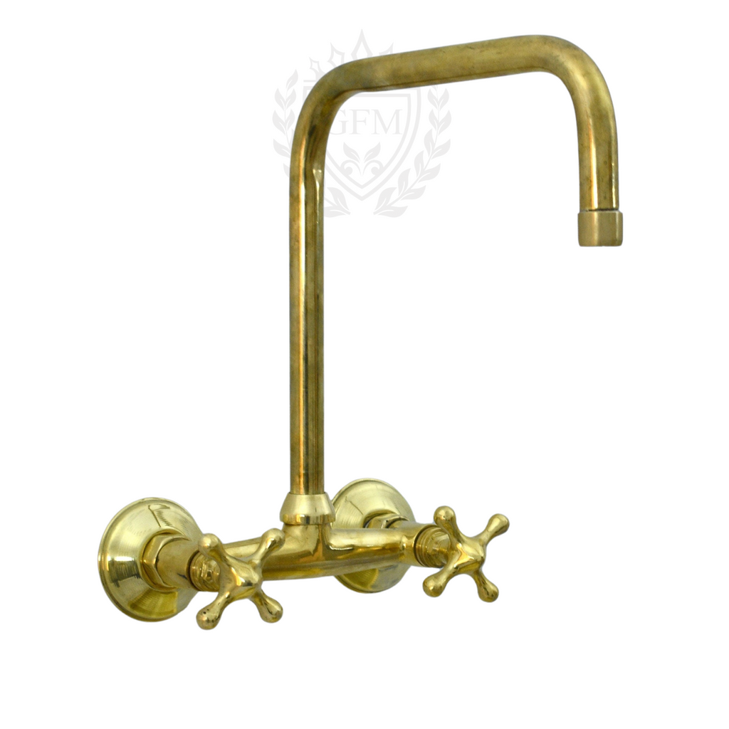 Unlacquered Brass Kitchen Faucet – Vintage Wall Mounted Bridge Faucet with Square Spout